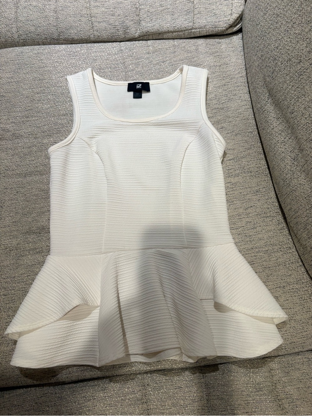Iz Byer Cream Ribbed Peplum Tank